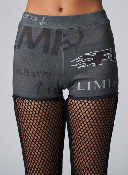 LIMI LOGO PRINT SHORTS/MESH LEGGINGS