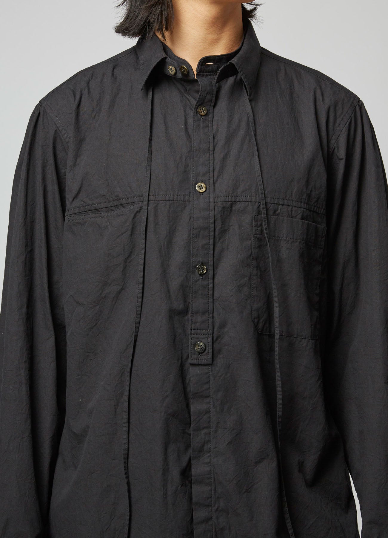 WRINKLED COTTON BROADCLOTH SHIRT WITH COLLAR CORD DETAIL