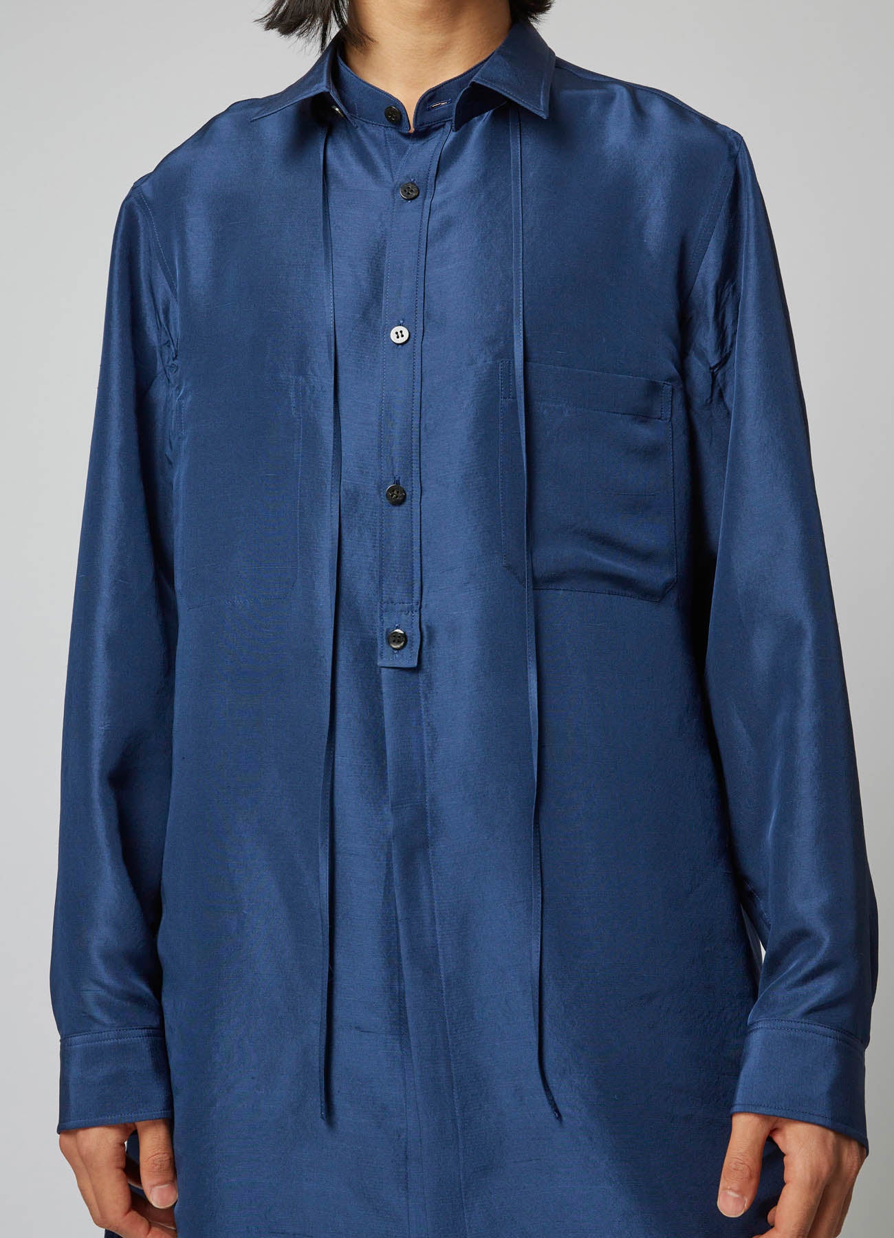 INDIA INDIGO DYEING SHANTUNG STRING BLOUSE WITH SPARE COLLAR BLOUSE