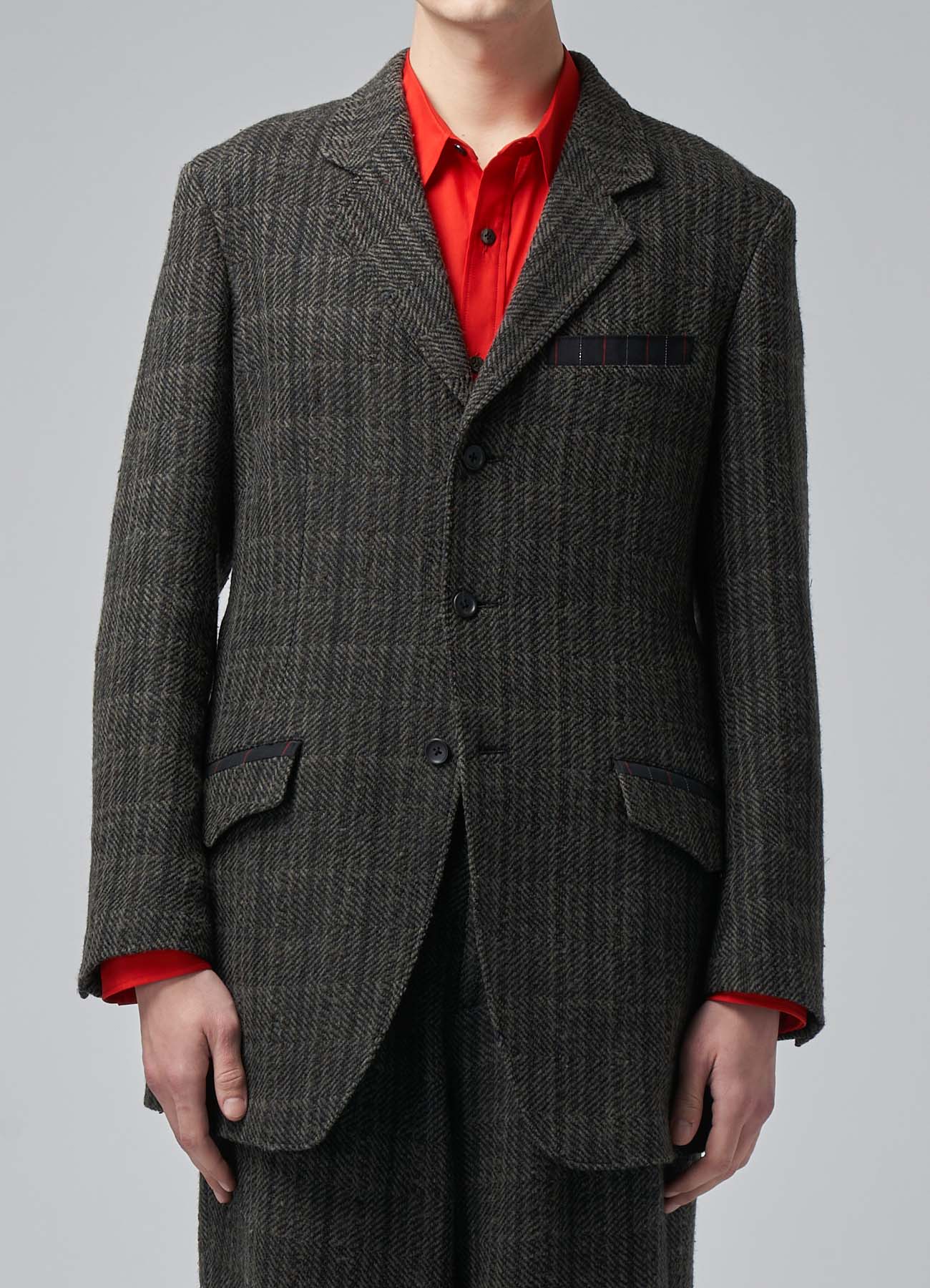 NEPPED HERRINGBONE JACKET WITH STRIPED POCKET DETAILS