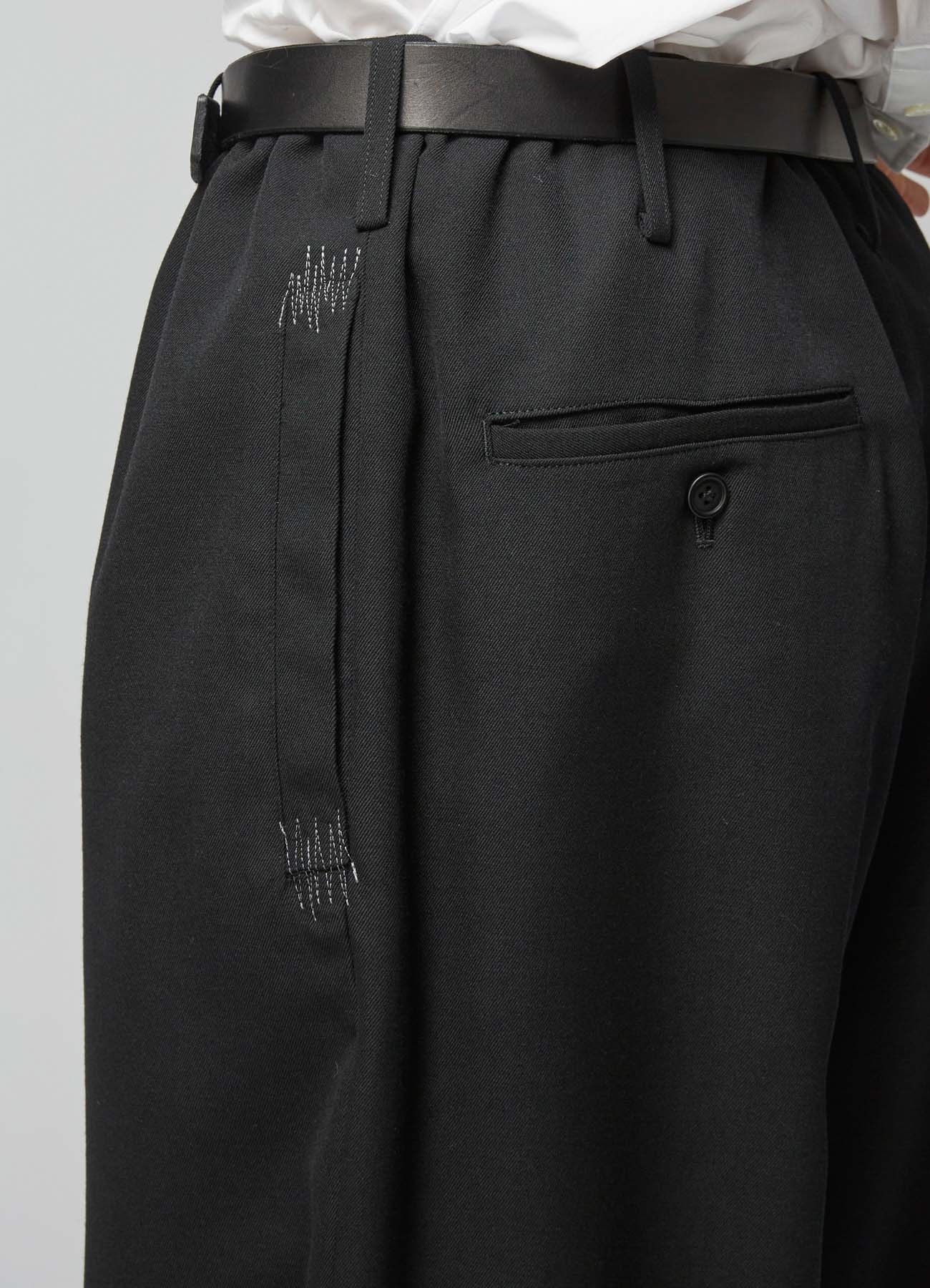 WOOL GABARDINE DRAWSTRING PANTS WITH BOX POCKET ZIG-ZAG STITCH