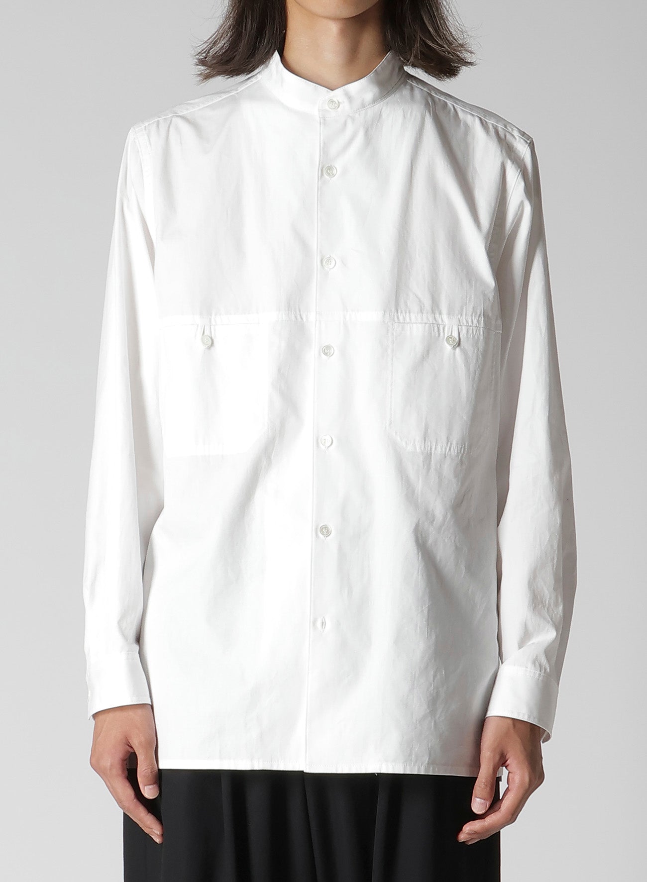 80/2 BROAD CHEST-PANELED STAND-COLLAR BLOUSE – THE SHOP YOHJI YAMAMOTO