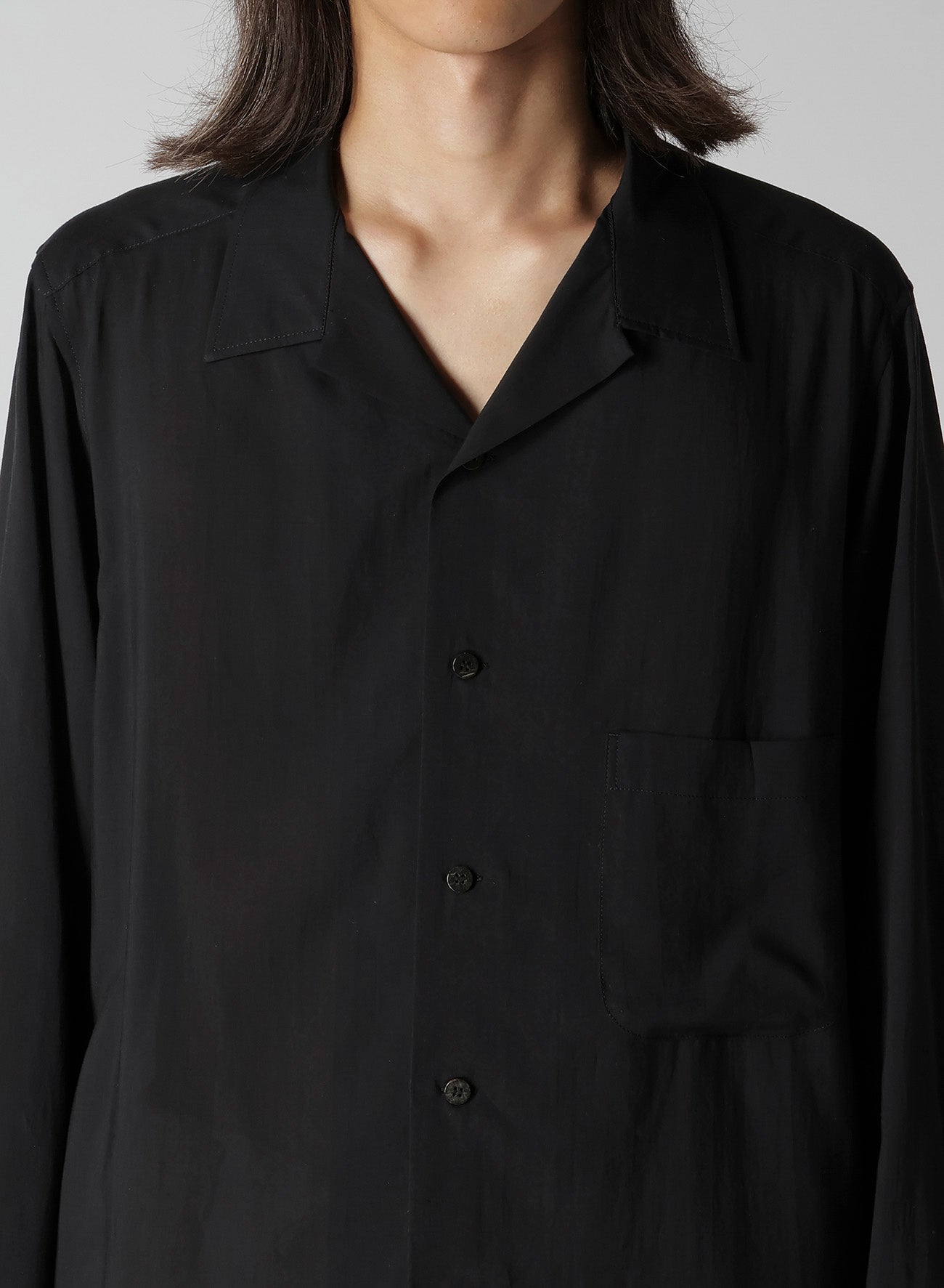 CELLULOSE LAWN OPEN COLLAR LEFT POCKET BLOUSE