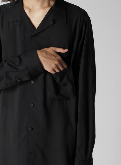 CELLULOSE LAWN OPEN COLLAR LEFT POCKET BLOUSE