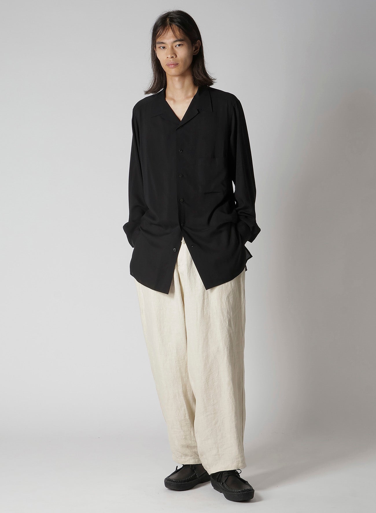 CELLULOSE LAWN OPEN COLLAR LEFT POCKET BLOUSE