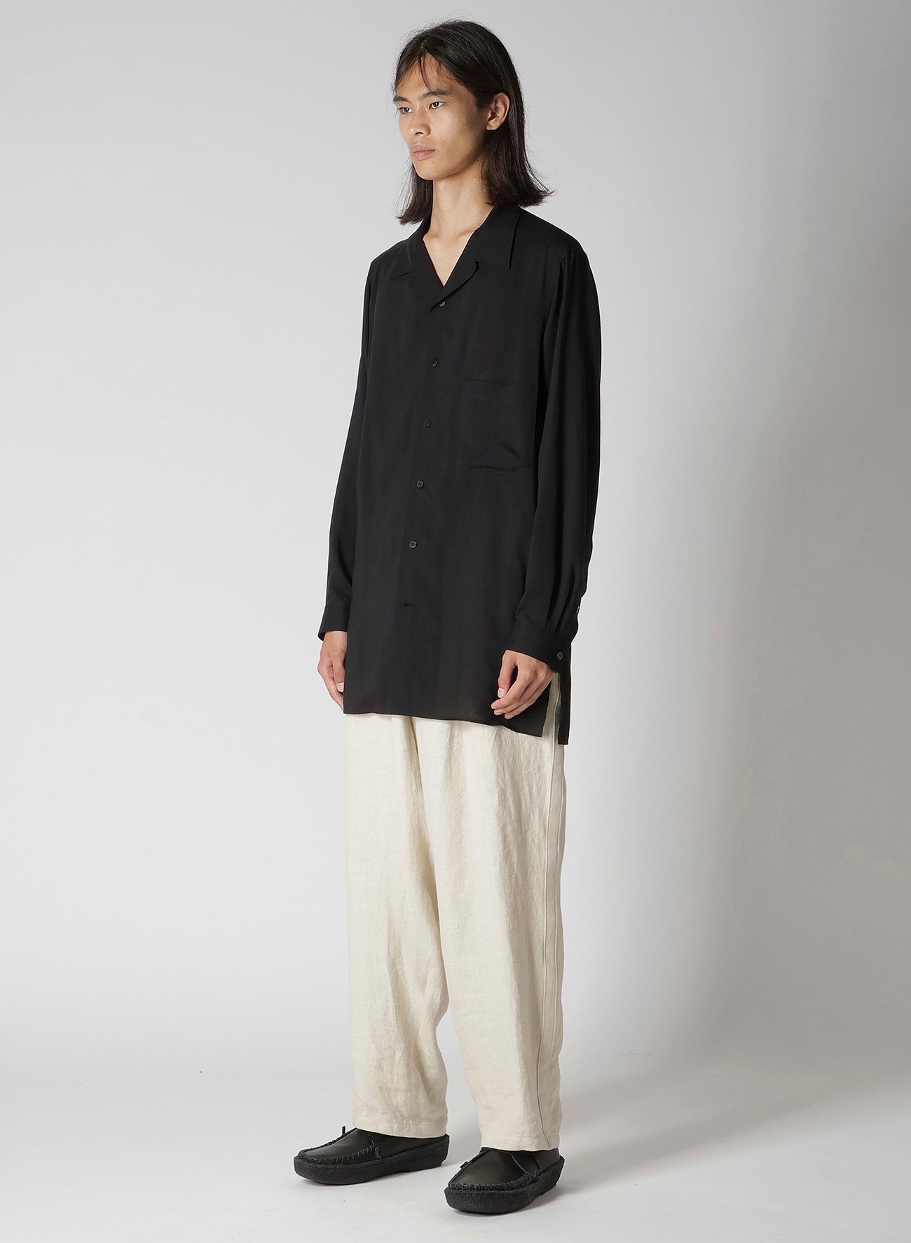 CELLULOSE LAWN OPEN COLLAR LEFT POCKET BLOUSE