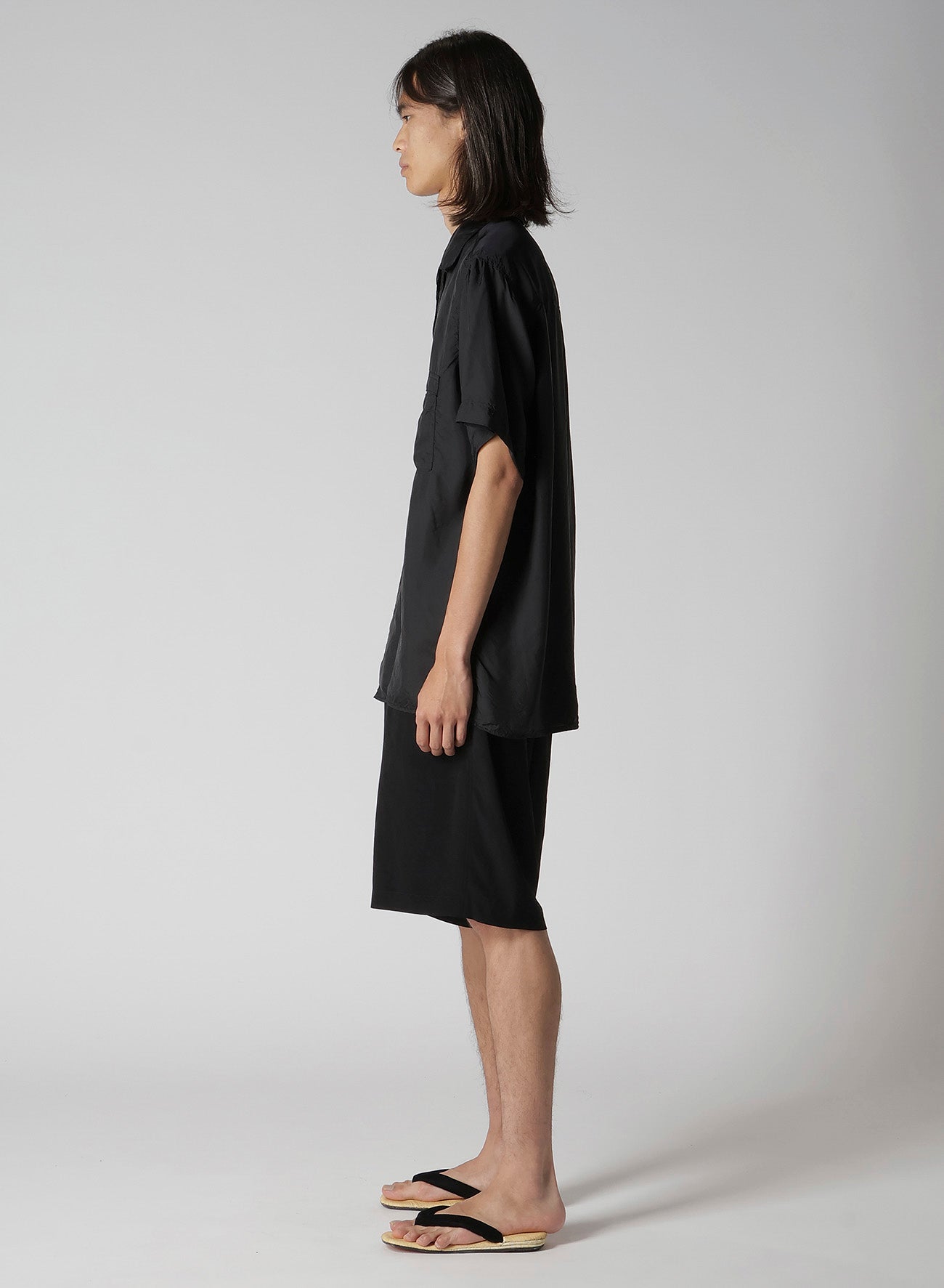 CHAIN STITCH OPEN-COLLAR SHORT SLEEVE SHIRT