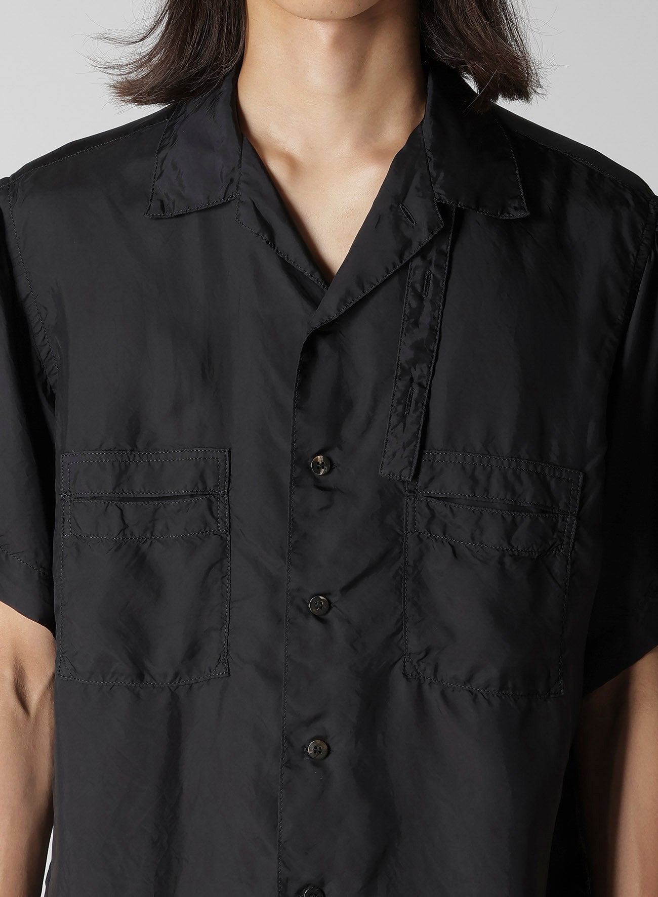 CHAIN STITCH OPEN-COLLAR SHORT SLEEVE SHIRT