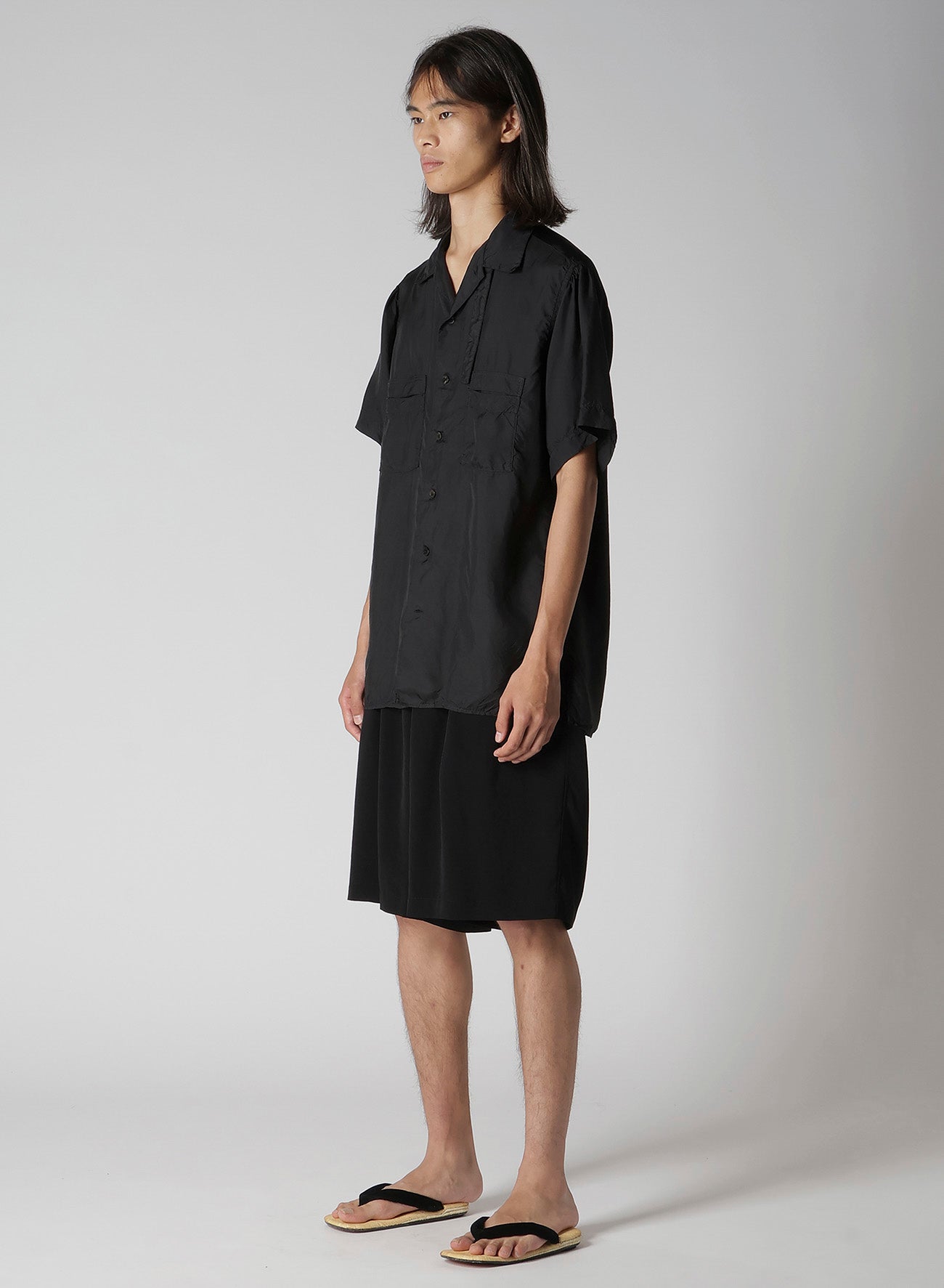 CHAIN STITCH OPEN-COLLAR SHORT SLEEVE SHIRT