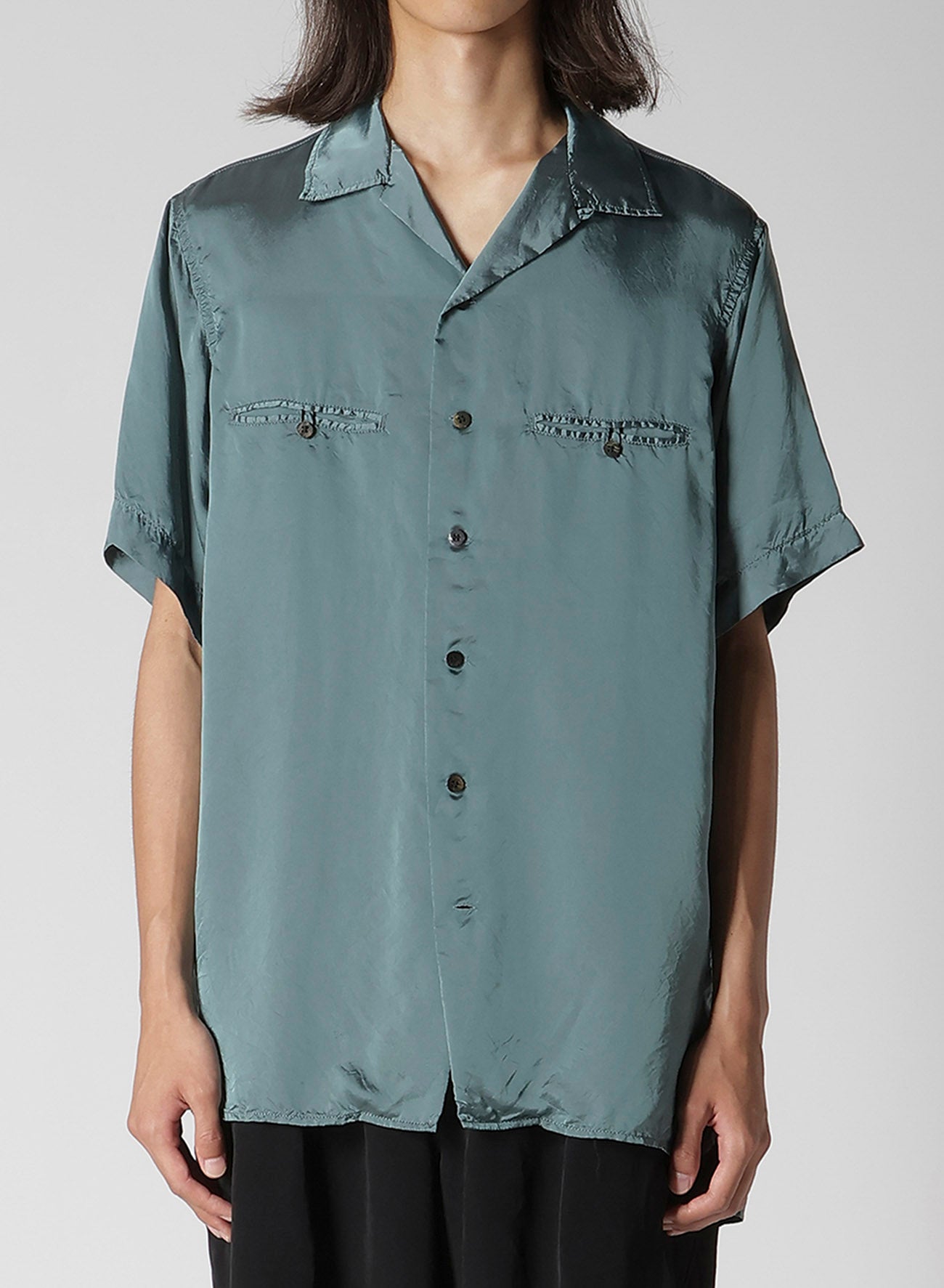 CHAIN STITCH OPEN-COLLAR SHORT SLEEVE SHIRT