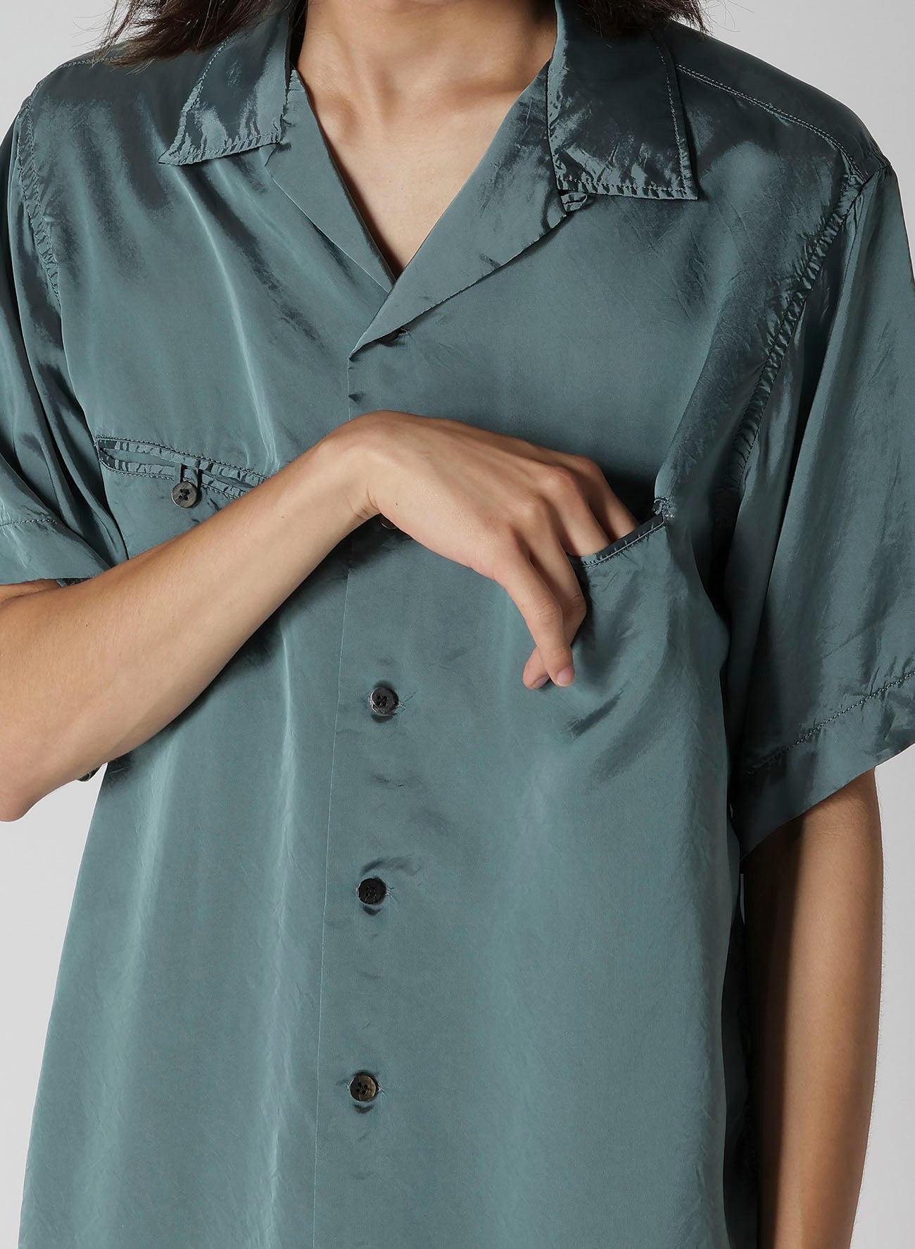 CHAIN STITCH OPEN-COLLAR SHORT SLEEVE SHIRT