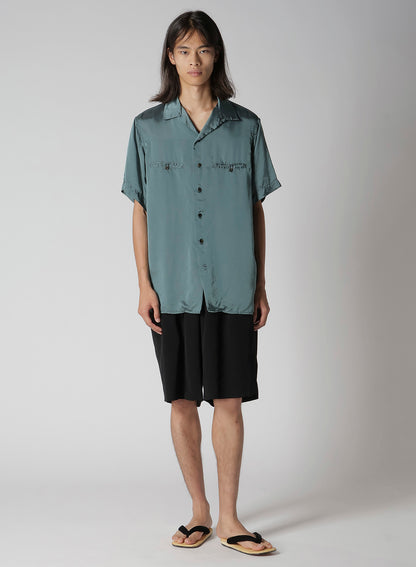 CHAIN STITCH OPEN-COLLAR SHORT SLEEVE SHIRT