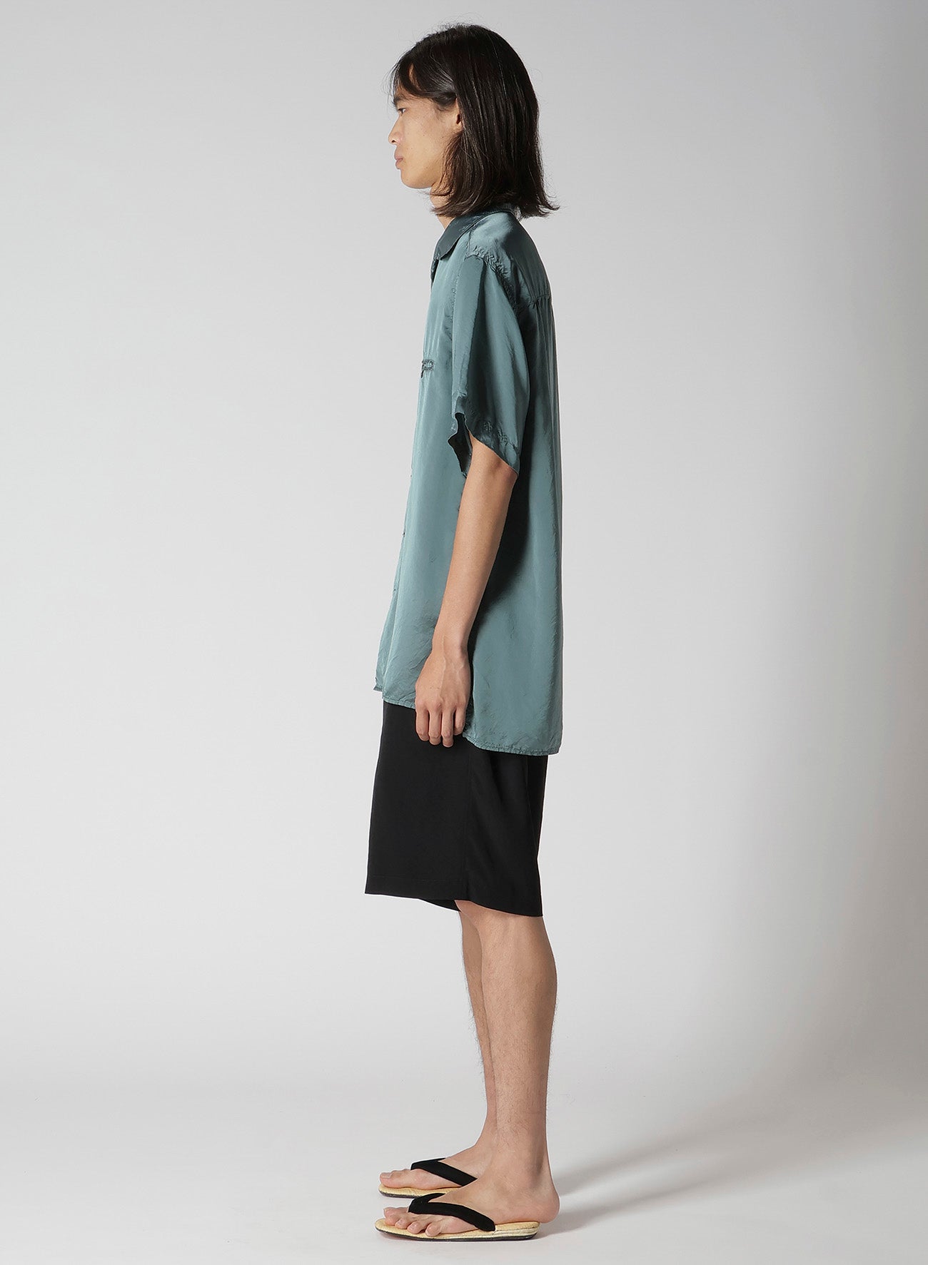 CHAIN STITCH OPEN-COLLAR SHORT SLEEVE SHIRT