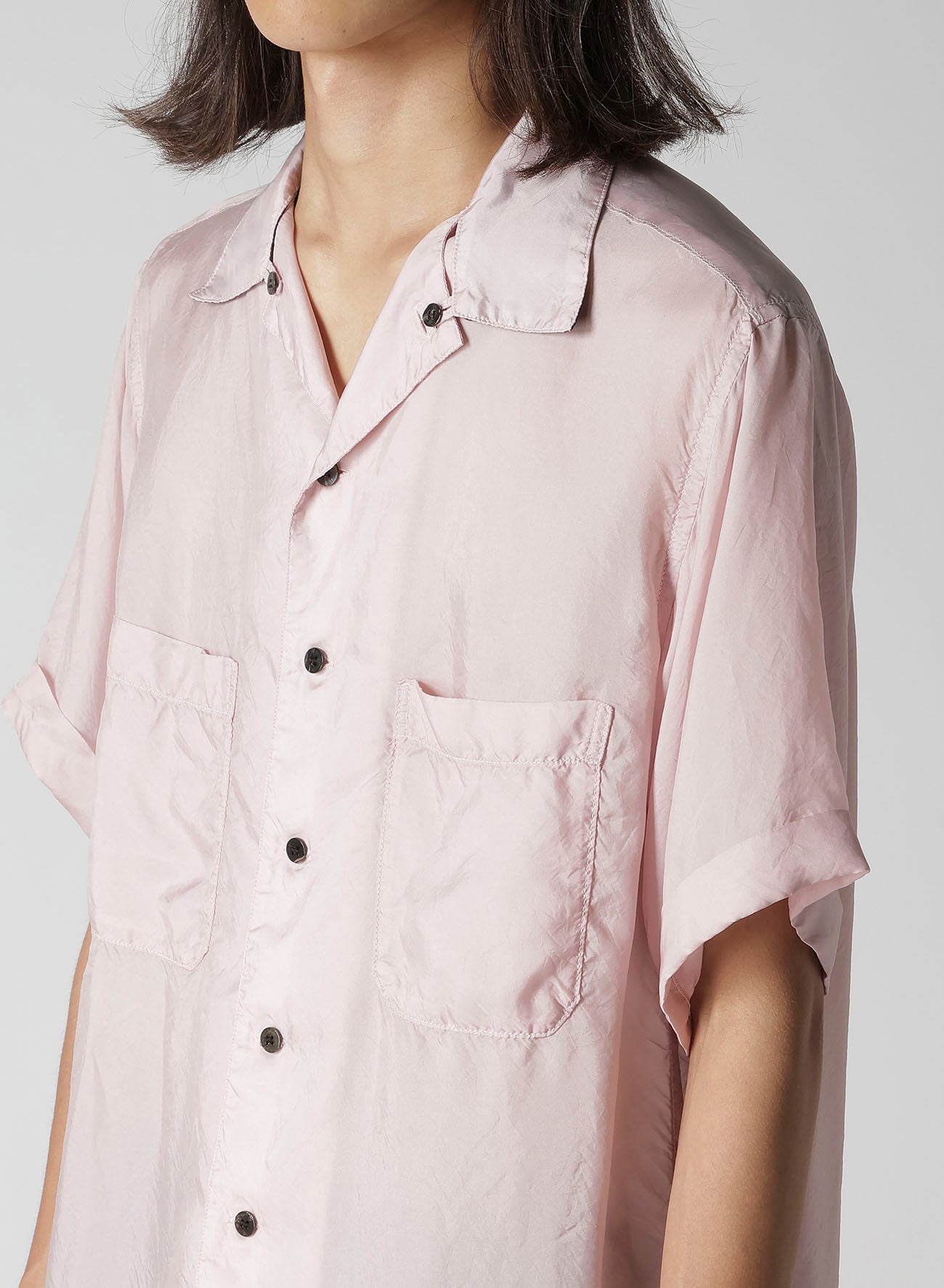 CHAIN STITCH OPEN-COLLAR SHORT SLEEVE SHIRT