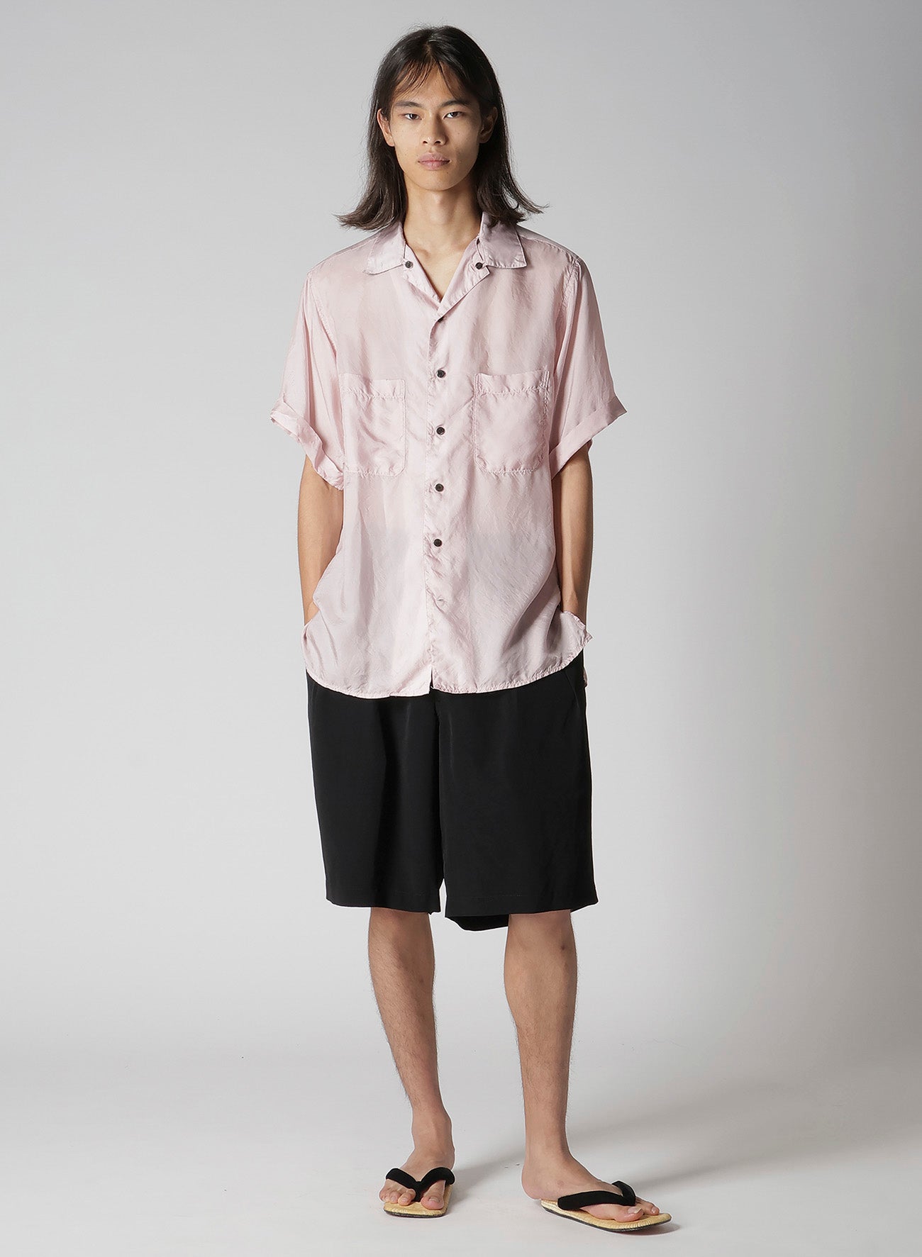 CHAIN STITCH OPEN-COLLAR SHORT SLEEVE SHIRT