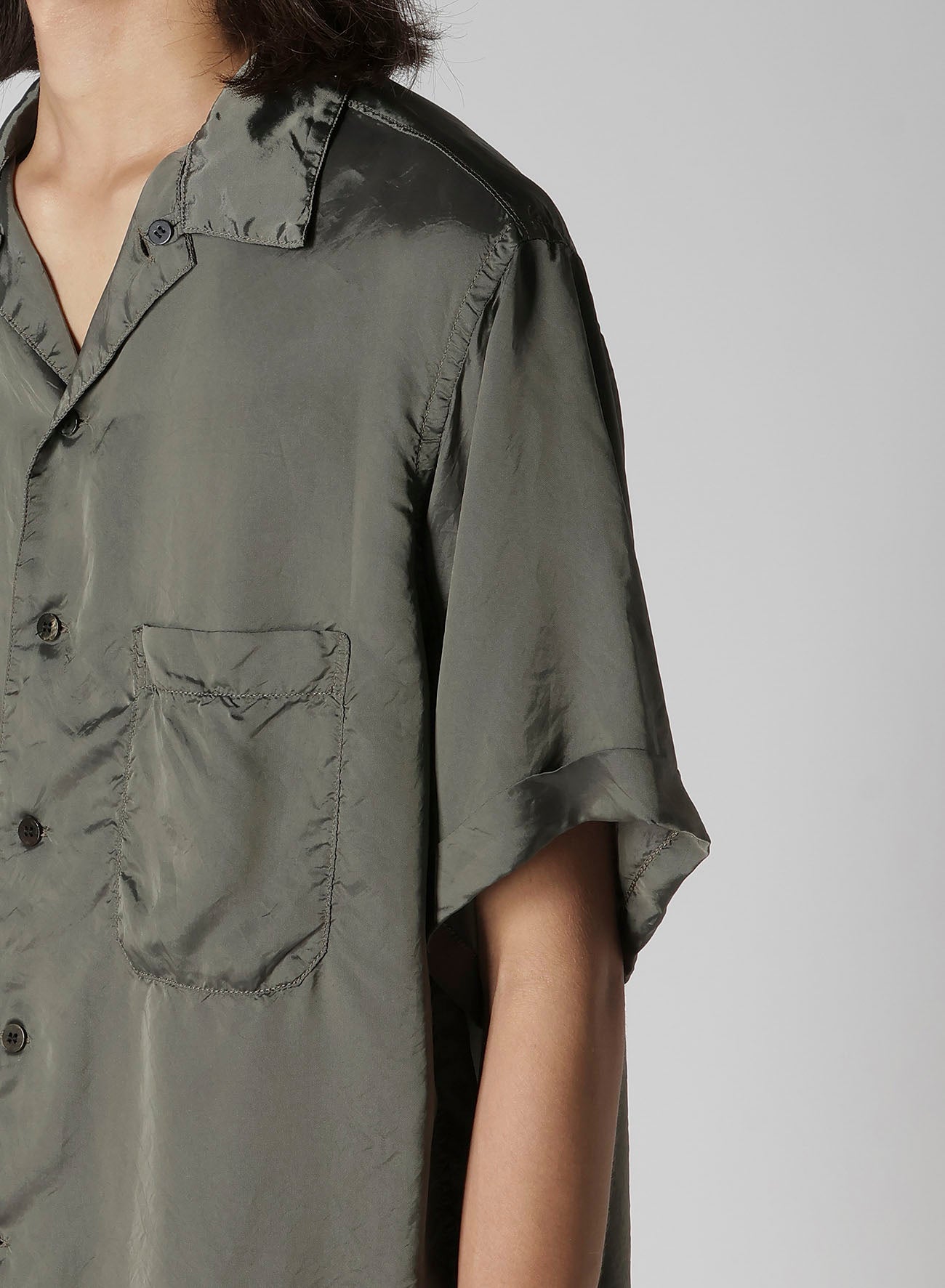 CHAIN STITCH OPEN-COLLAR SHORT SLEEVE SHIRT