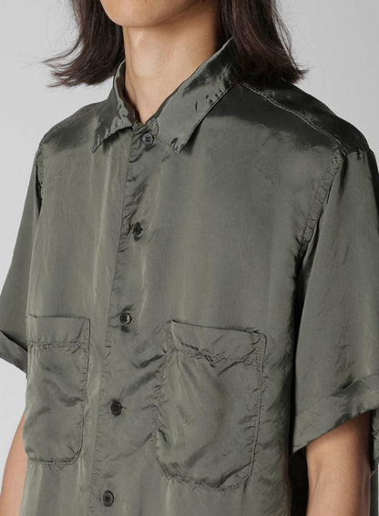 CHAIN STITCH OPEN-COLLAR SHORT SLEEVE SHIRT