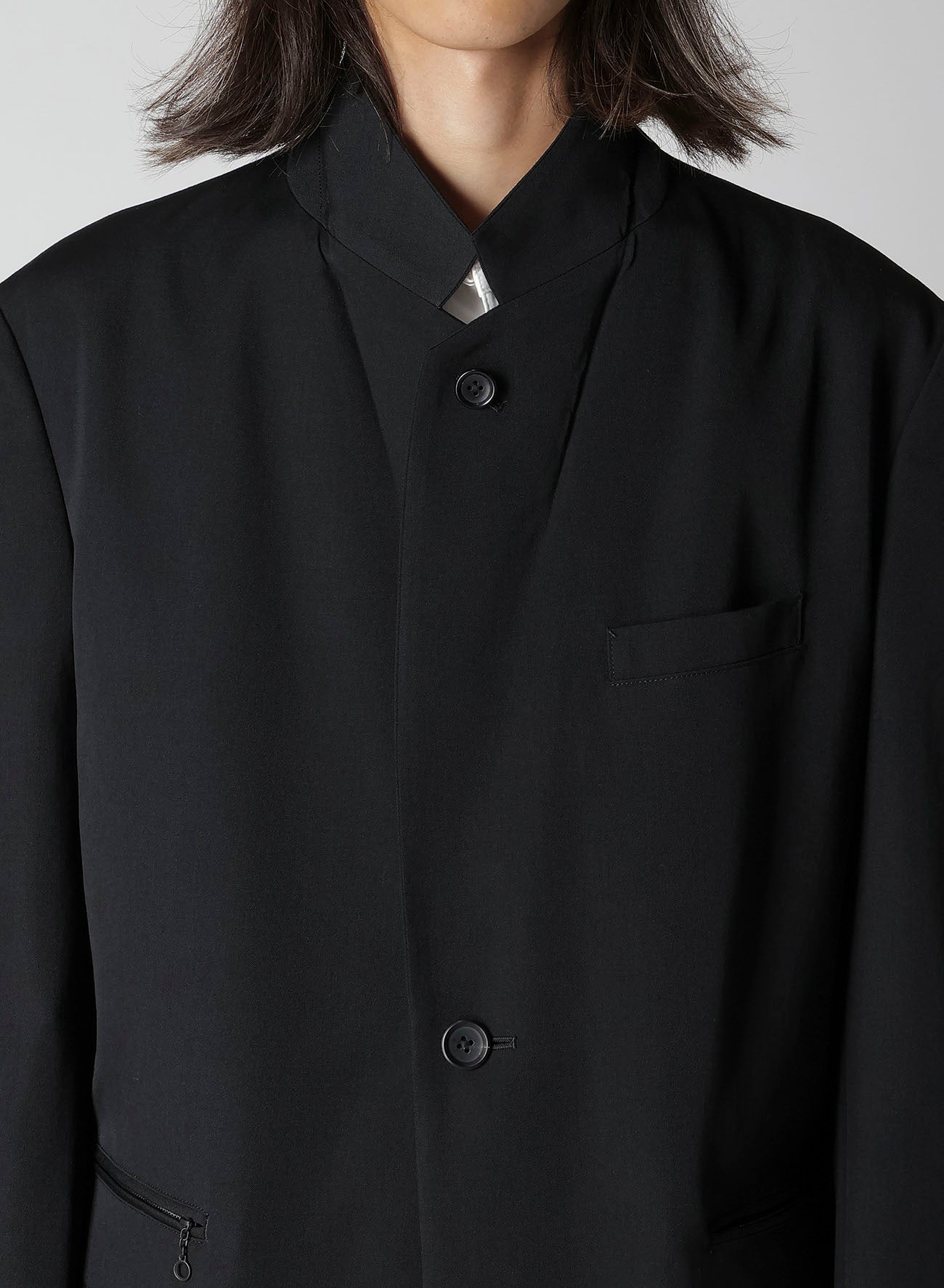 WOOL GABARDINE LEFT AND RIGHT CHANGE POCKET JACKET