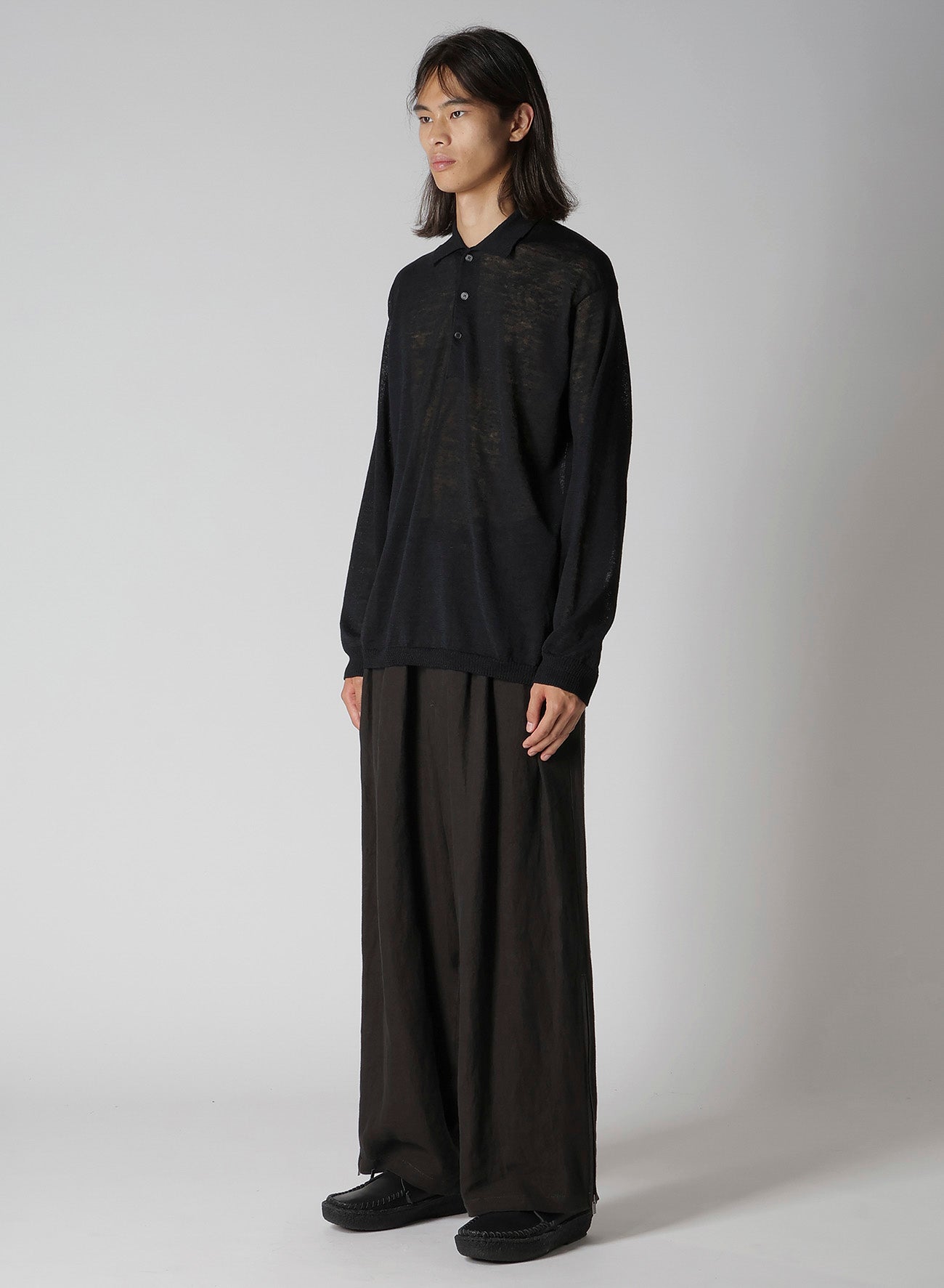 12G1PLY PLAIN STITCH POLO COLLAR PULLOVER