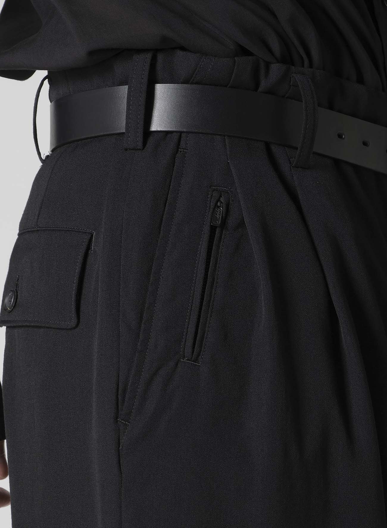 WOOL GABARDINE COIN POCKET TUCK PANTS