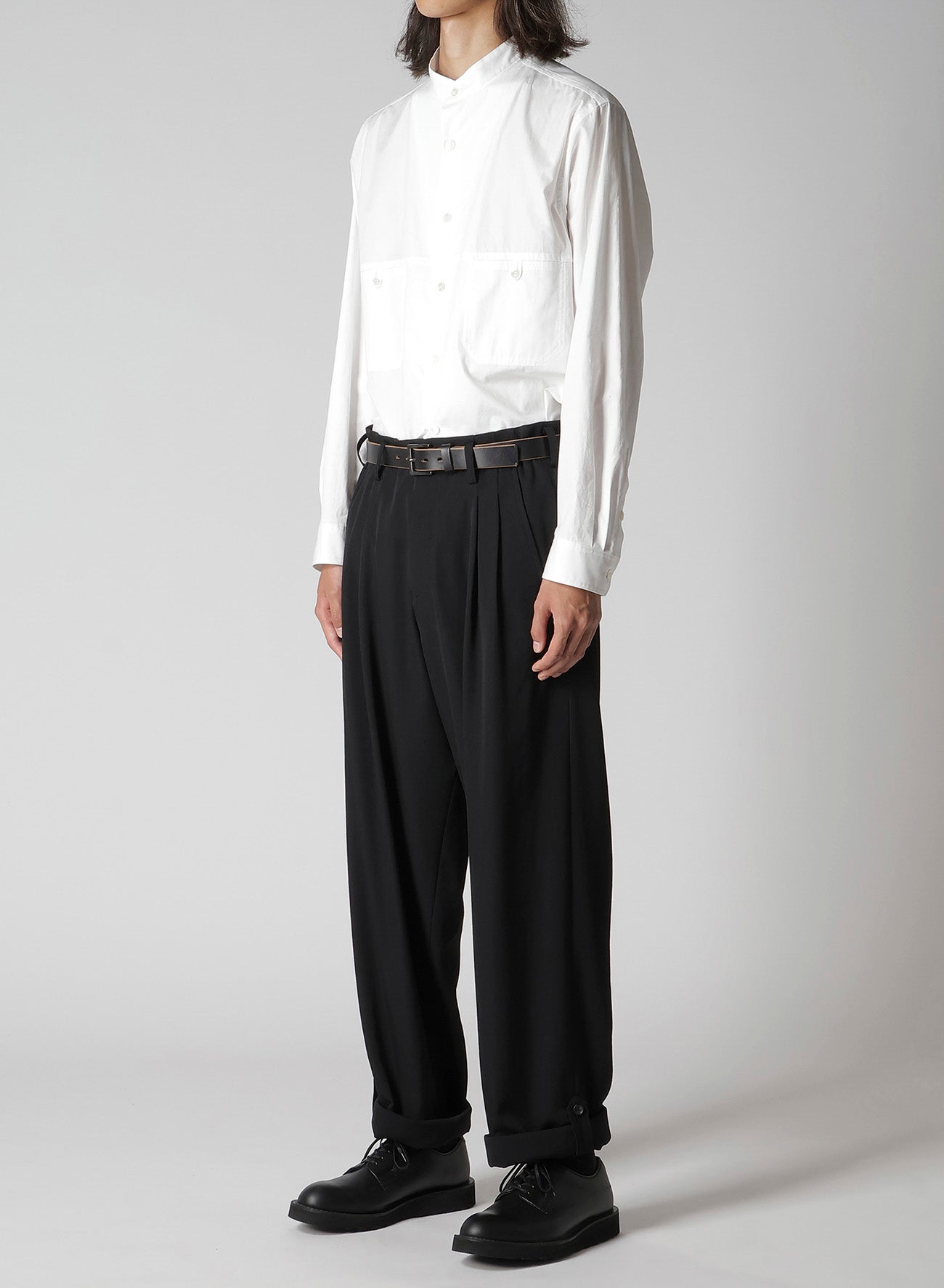 WOOL GABARDINE HEM TAB PANTS