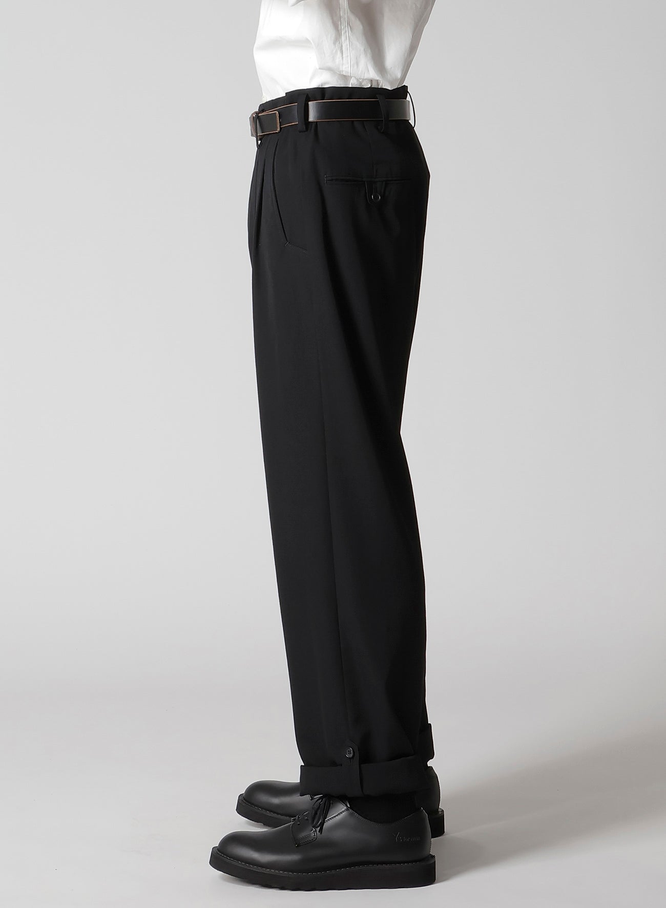 WOOL GABARDINE HEM TAB PANTS