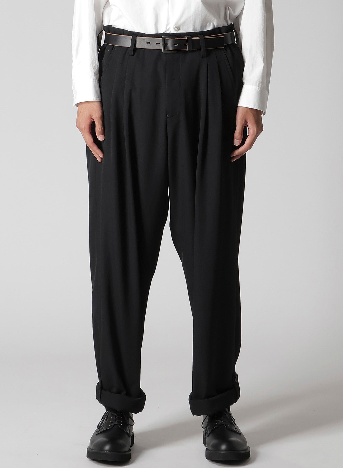 WOOL GABARDINE HEM TAB PANTS