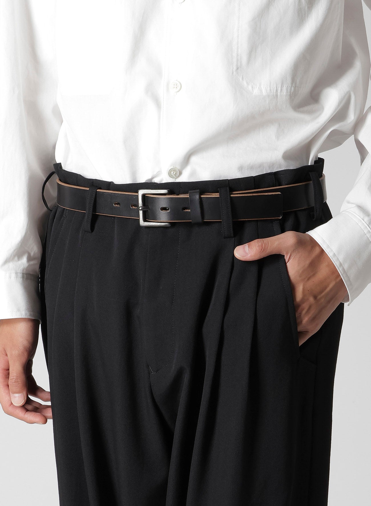 WOOL GABARDINE HEM TAB PANTS