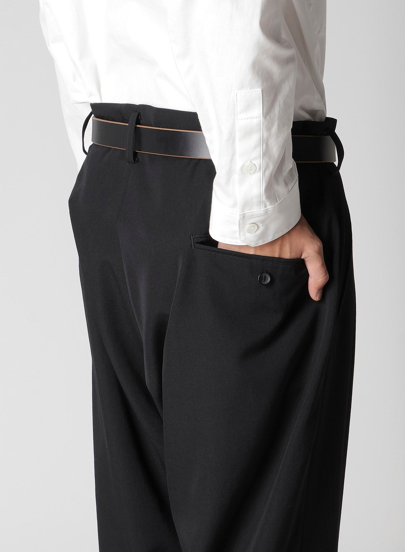 WOOL GABARDINE HEM TAB PANTS