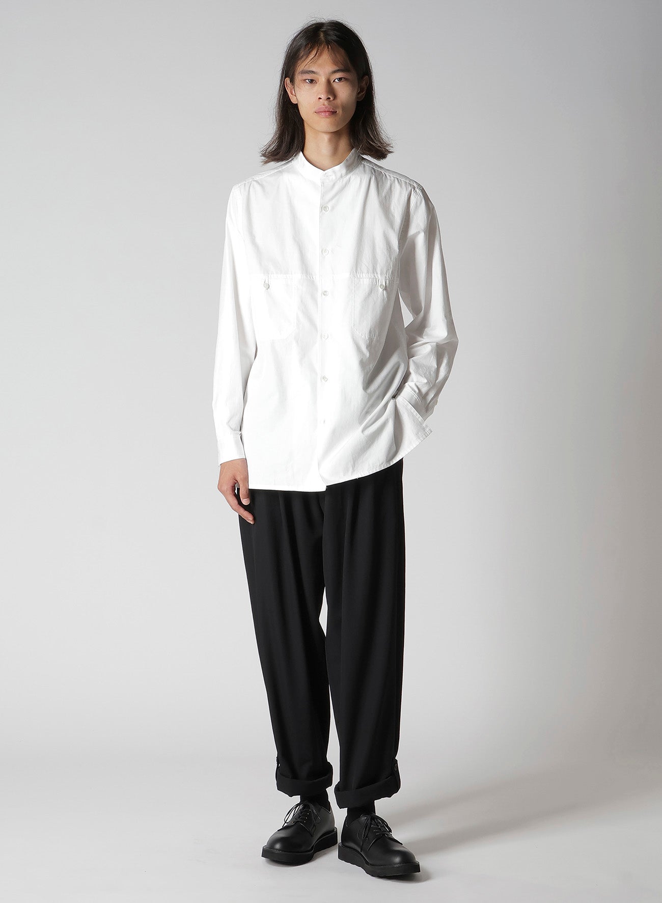 WOOL GABARDINE HEM TAB PANTS
