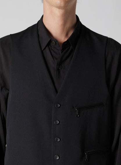 WOOL GABARDINE ZIP POCKET VEST