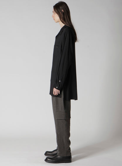CELLULOSE LAWN PANEL OPEN-COLLAR SHIRT
