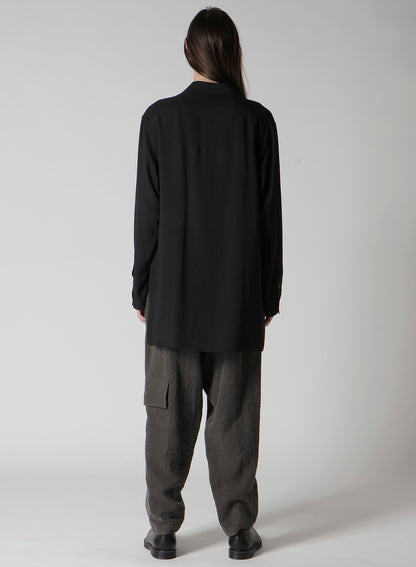 CELLULOSE LAWN PANEL OPEN-COLLAR SHIRT