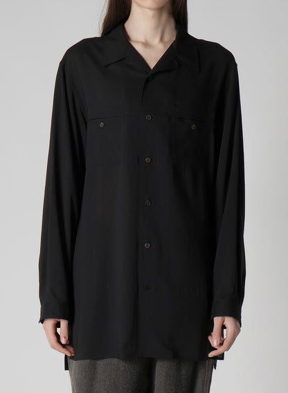CELLULOSE LAWN PANEL OPEN-COLLAR SHIRT