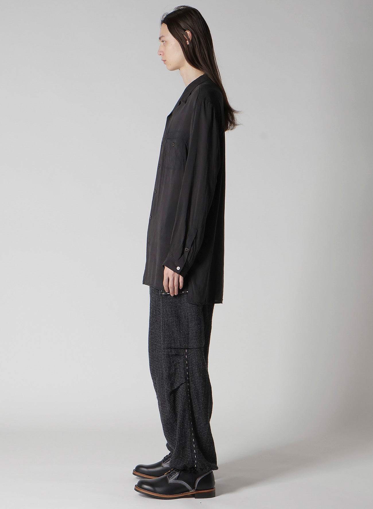 OPEN COLLAR CELLULOSE OZONE SHIRT WITH CHAIN STITCH