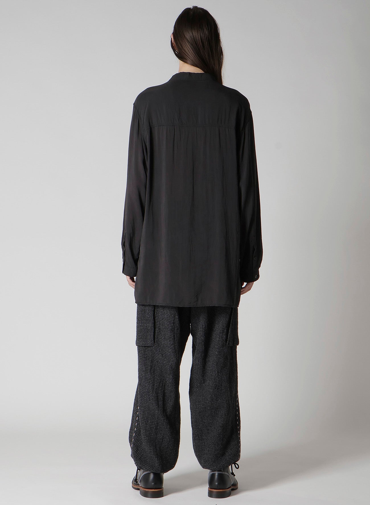 OPEN COLLAR CELLULOSE OZONE SHIRT WITH CHAIN STITCH