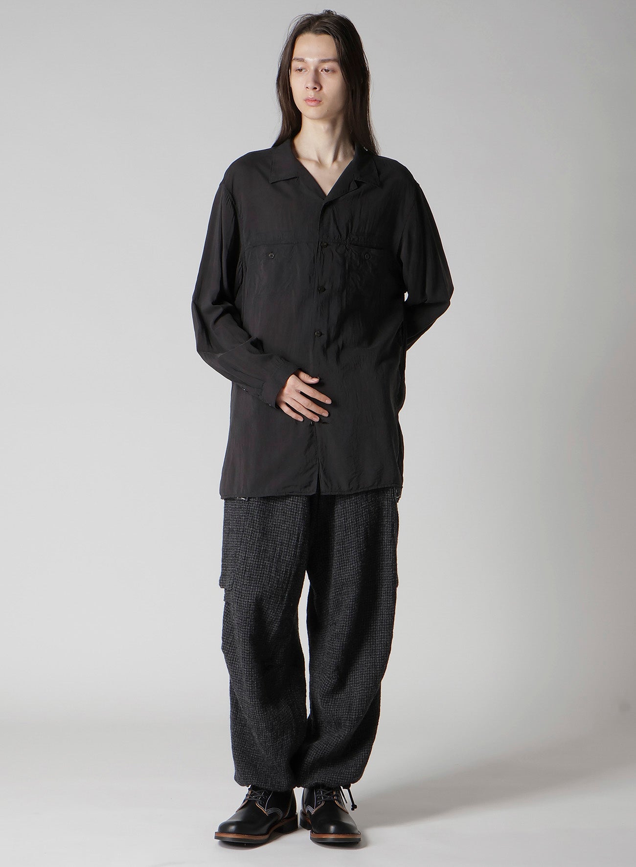 OPEN COLLAR CELLULOSE OZONE SHIRT WITH CHAIN STITCH