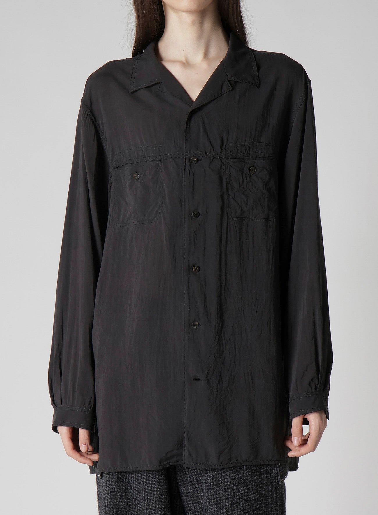 OPEN COLLAR CELLULOSE OZONE SHIRT WITH CHAIN STITCH