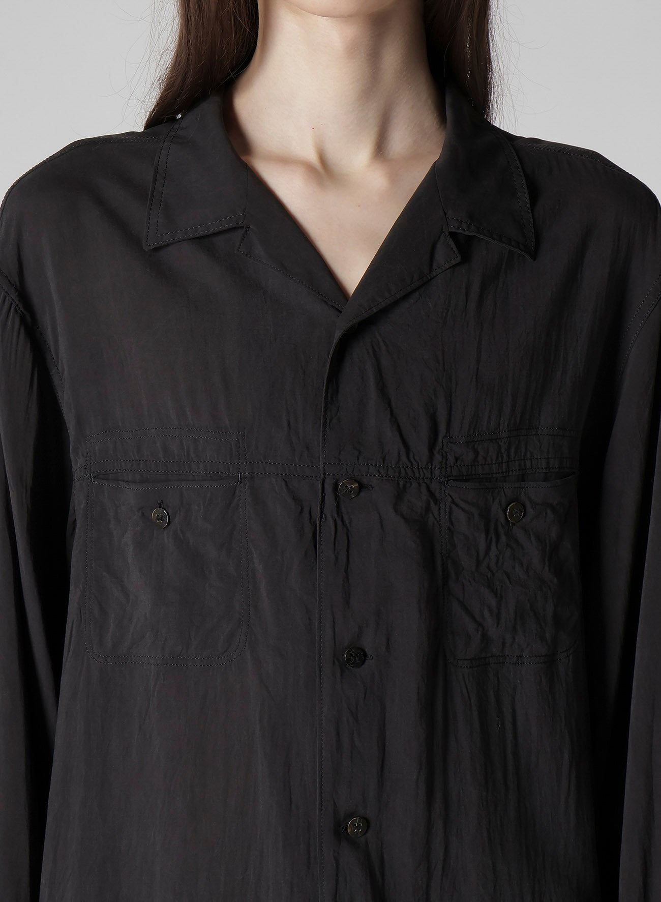 OPEN COLLAR CELLULOSE OZONE SHIRT WITH CHAIN STITCH