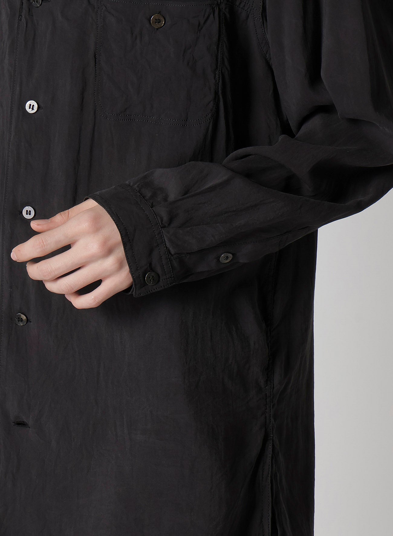 OPEN COLLAR CELLULOSE OZONE SHIRT WITH CHAIN STITCH