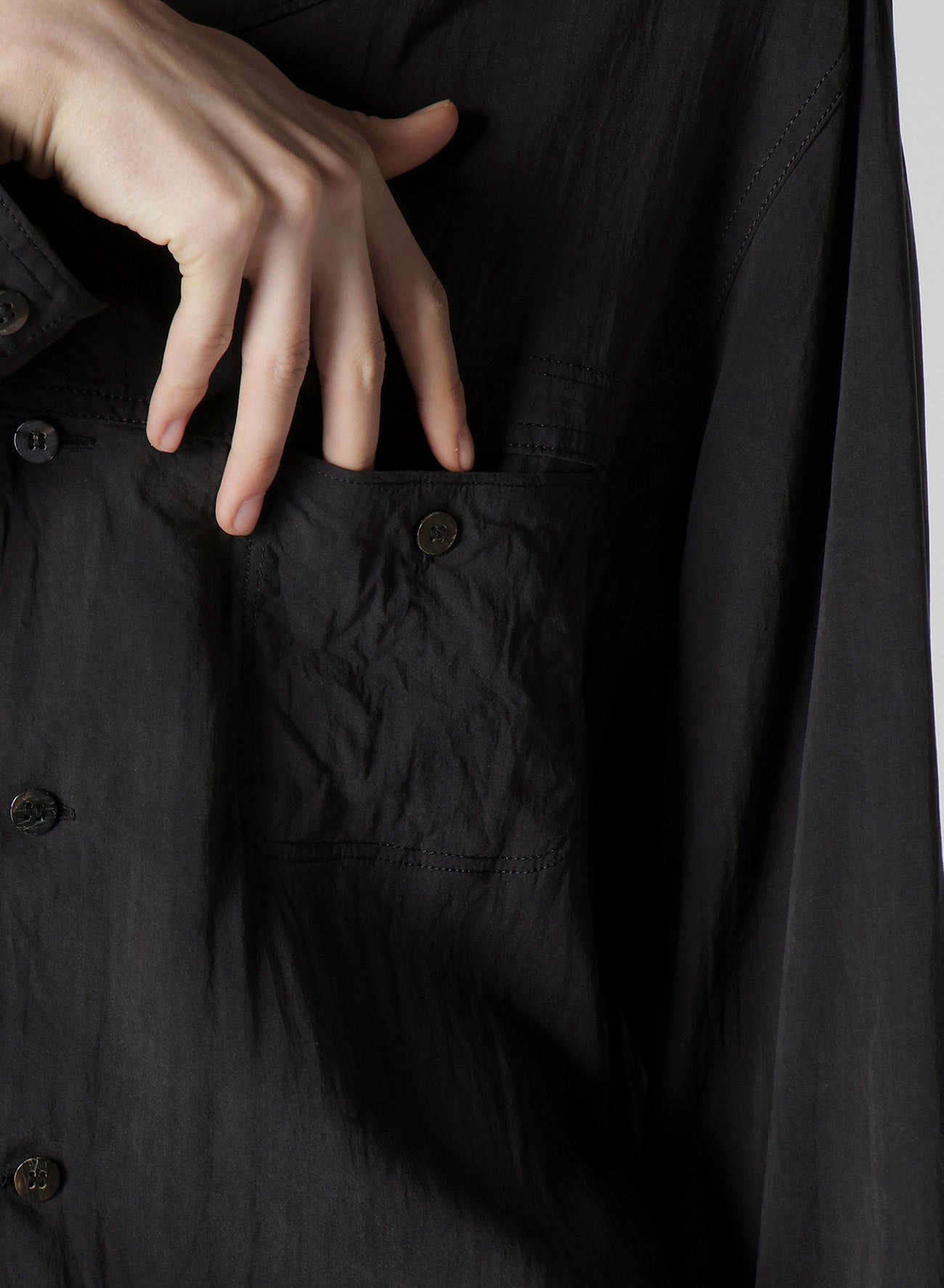 OPEN COLLAR CELLULOSE OZONE SHIRT WITH CHAIN STITCH