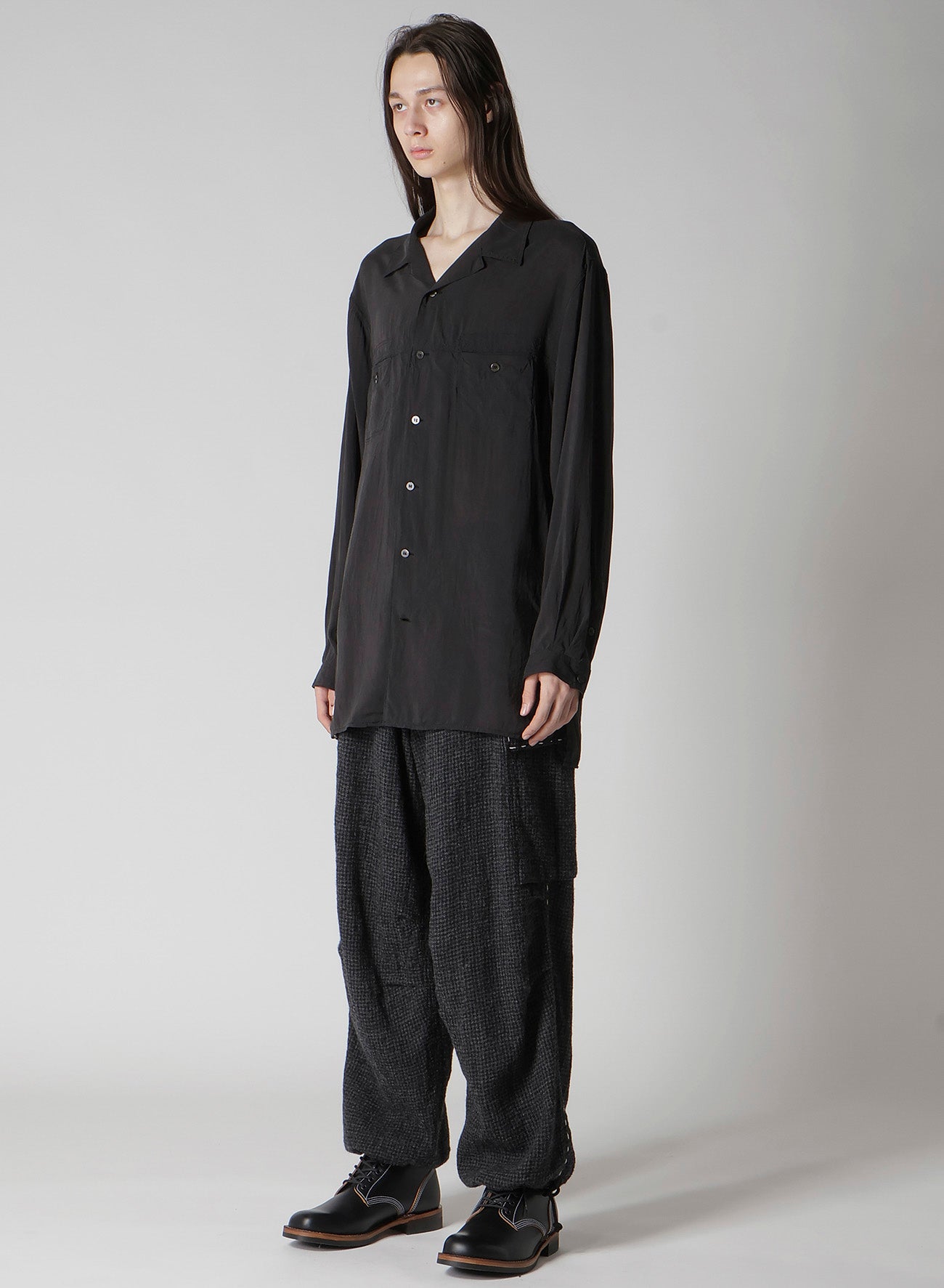 OPEN COLLAR CELLULOSE OZONE SHIRT WITH CHAIN STITCH