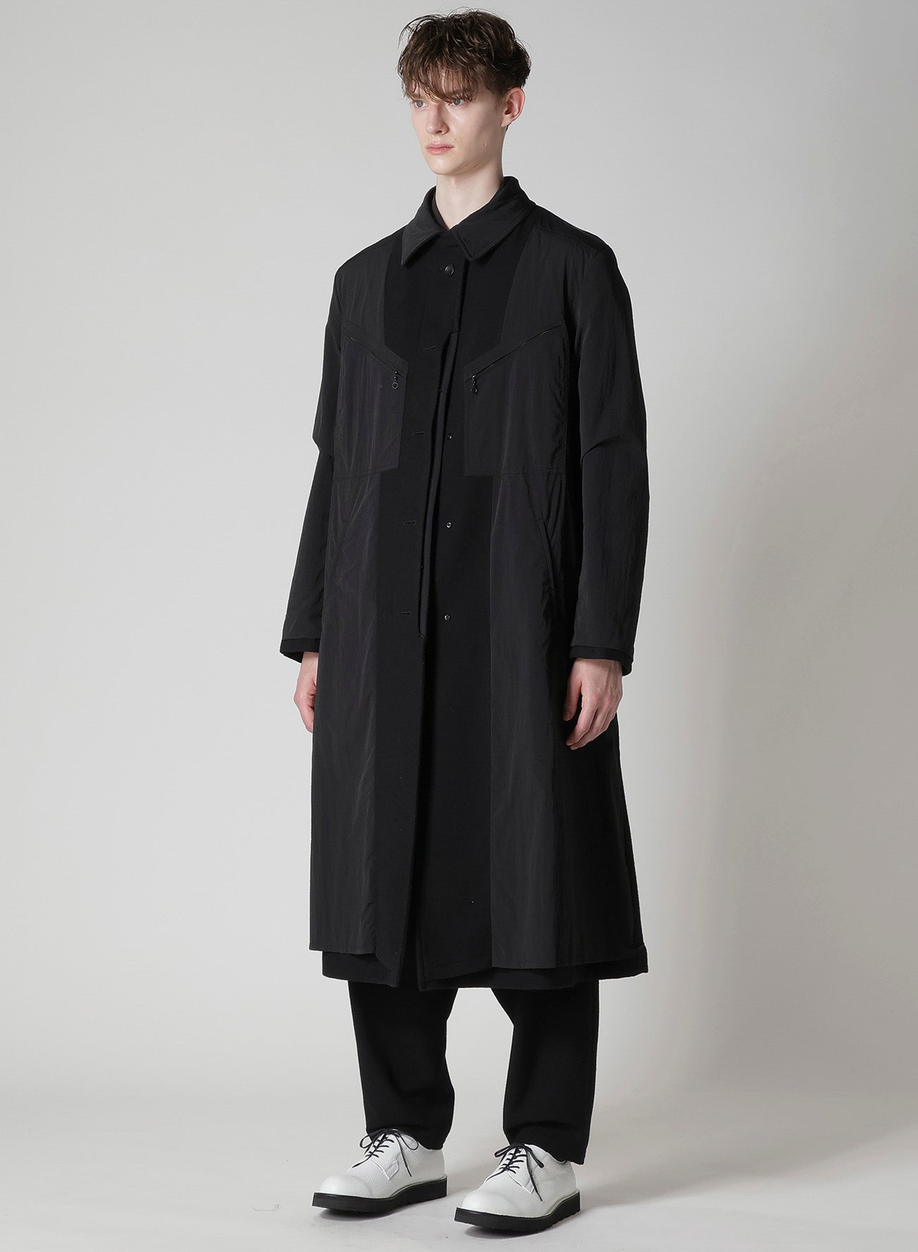 AIRY MOSSER LONG COAT WITH NYLON LINING – THE SHOP YOHJI YAMAMOTO