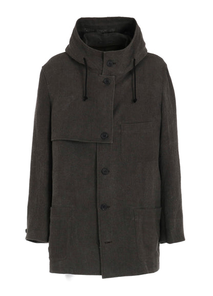 INK-DYED LINEN-WOOL VIYELLA HOODED JACKET