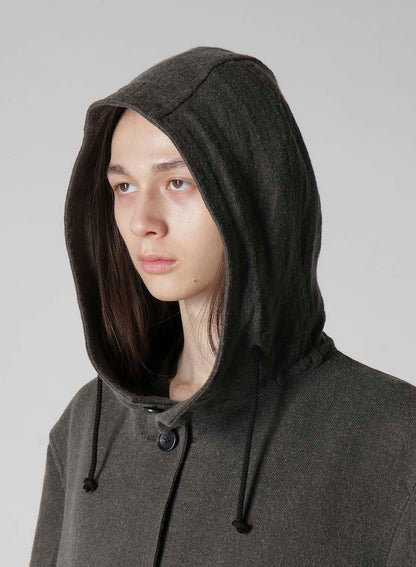 INK-DYED LINEN-WOOL VIYELLA HOODED JACKET