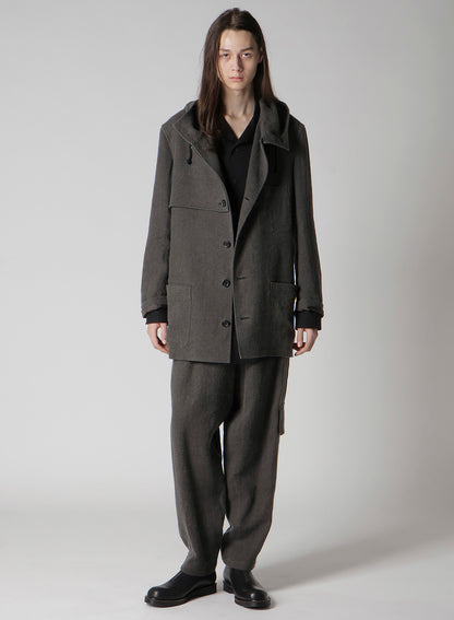 INK-DYED LINEN-WOOL VIYELLA HOODED JACKET