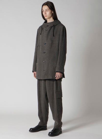 INK-DYED LINEN-WOOL VIYELLA HOODED JACKET