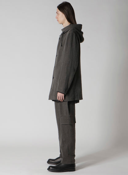 INK-DYED LINEN-WOOL VIYELLA HOODED JACKET