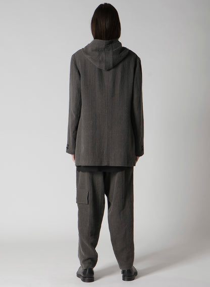 INK-DYED LINEN-WOOL VIYELLA HOODED JACKET
