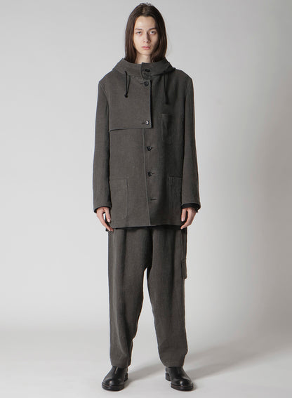 INK-DYED LINEN-WOOL VIYELLA HOODED JACKET